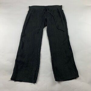Lucky Brand Retro Black Linen Blend Knit Waist Cropped Lounge Pant L